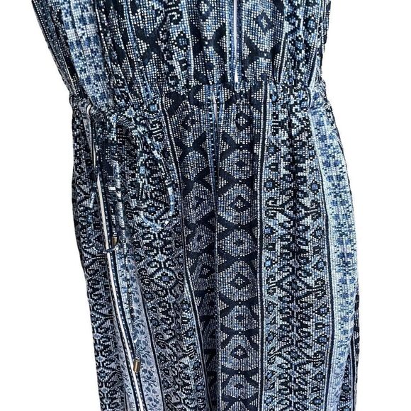 Joan Vass Blue Aztec Print Halter Swing Dress, Cut Back Detail sz large NEW! - Picture 3 of 12